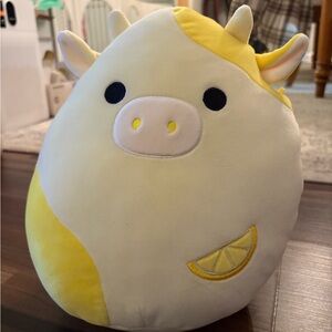 Squishmallows Yellow and White Cow Plush Pillow